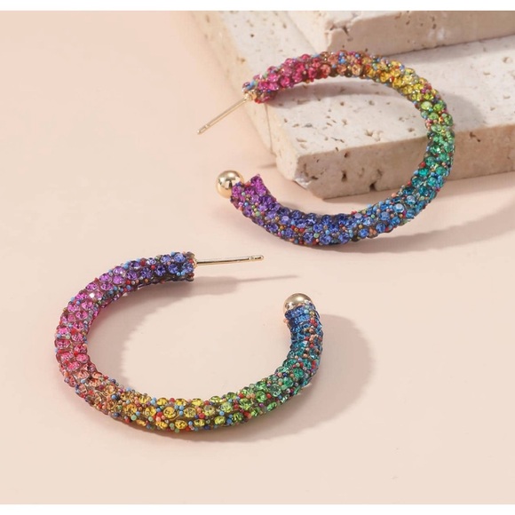 Gold tone multicolored hoop earrings - Picture 2 of 3